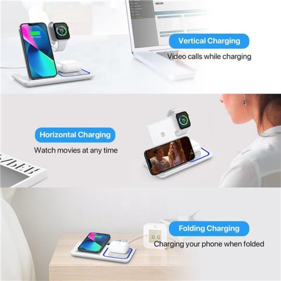 Wireless Charging Station, 3 in 1 Wireless Stand, Fast Charging Dock for Iphone - Picture 6 of 6